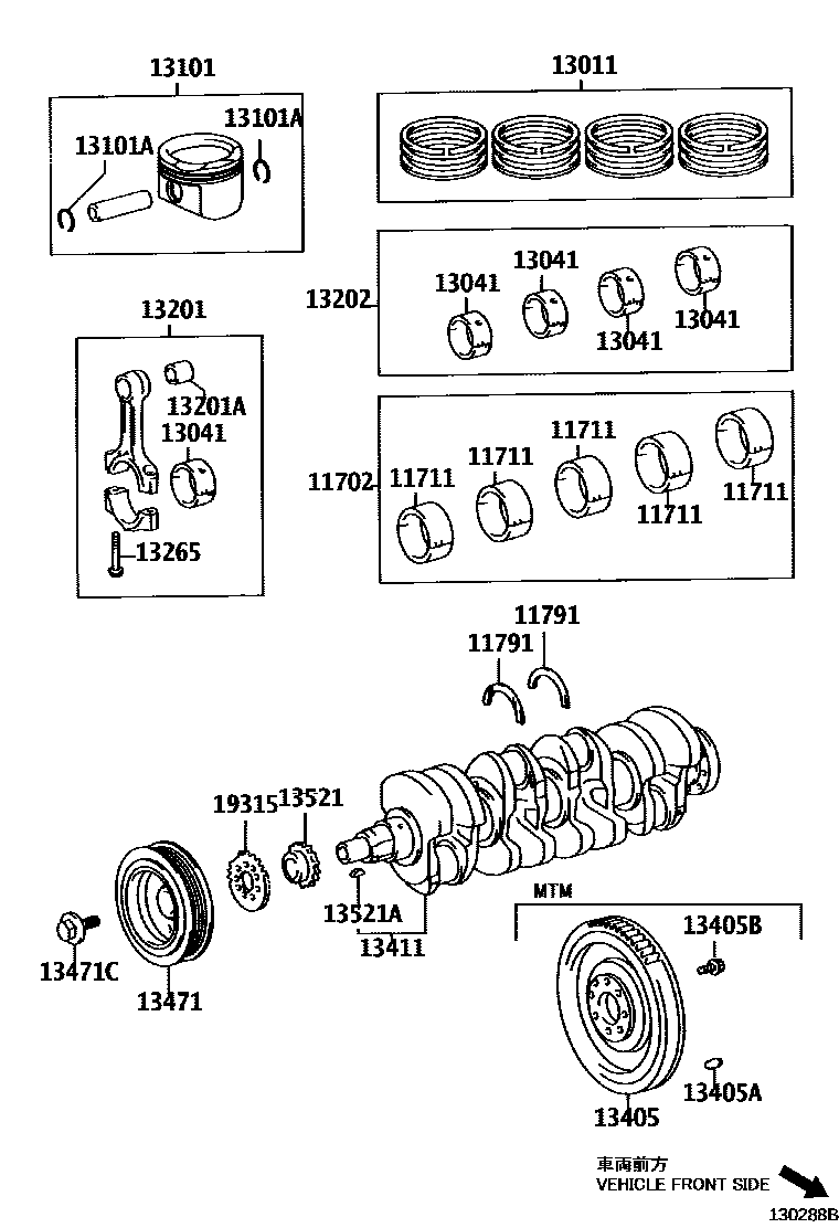 Toyota COROLLA Crankshaft & Piston EPC diagram — 130288B