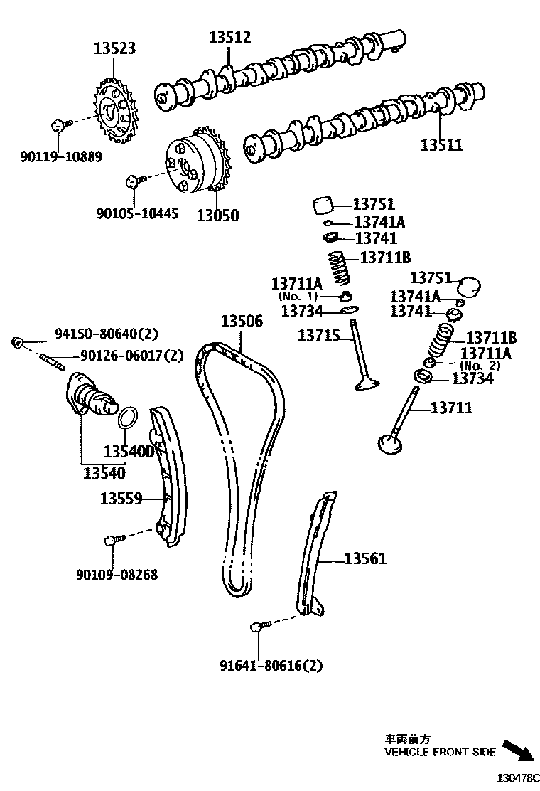 Toyota COROLLA Camshaft & Valve EPC diagram — 130478C