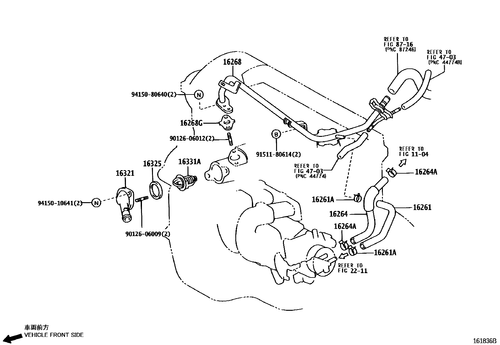 Toyota COROLLA RADIATOR & WATER OUTLET EPC diagram — 161836B