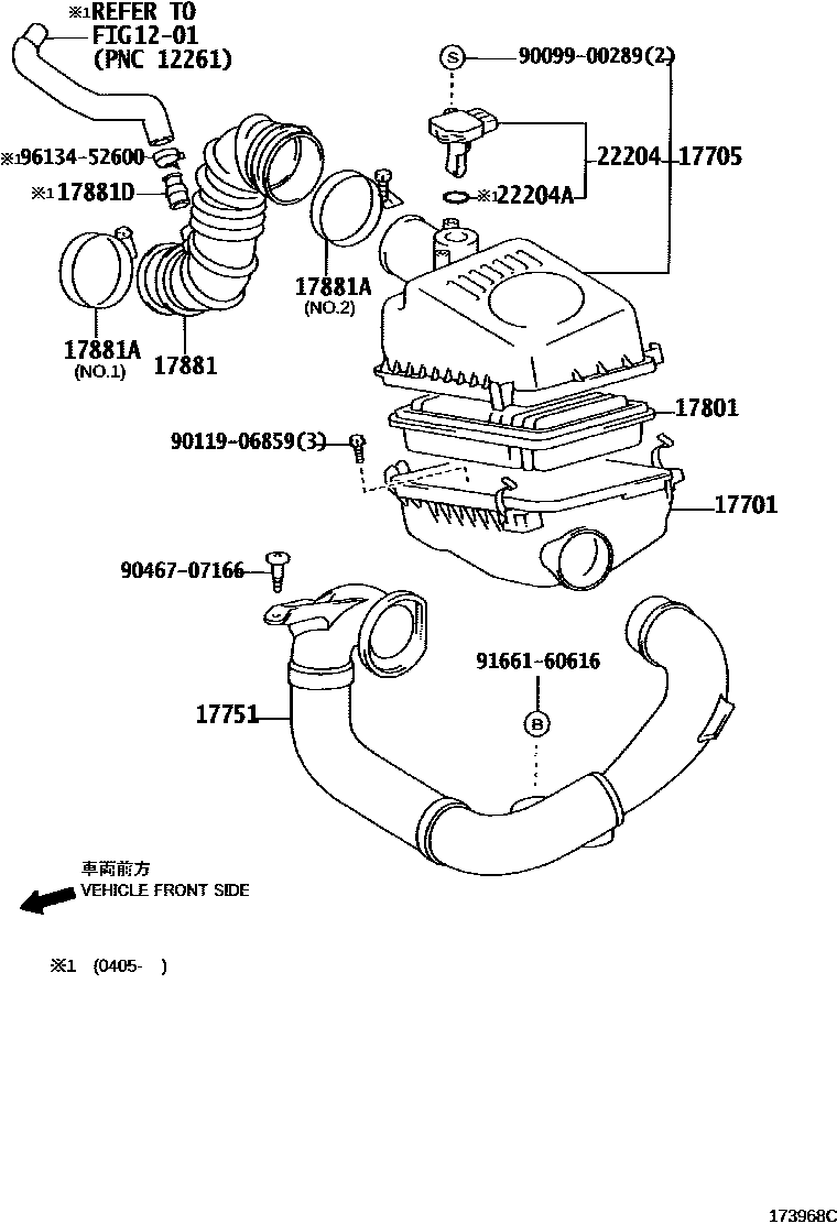 Toyota COROLLA Air Cleaner EPC diagram — 173968C