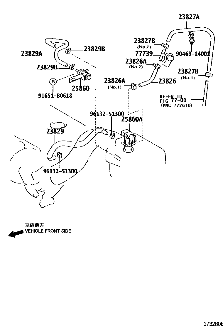 Toyota COROLLA vacuum tube EPC diagram — 173280B