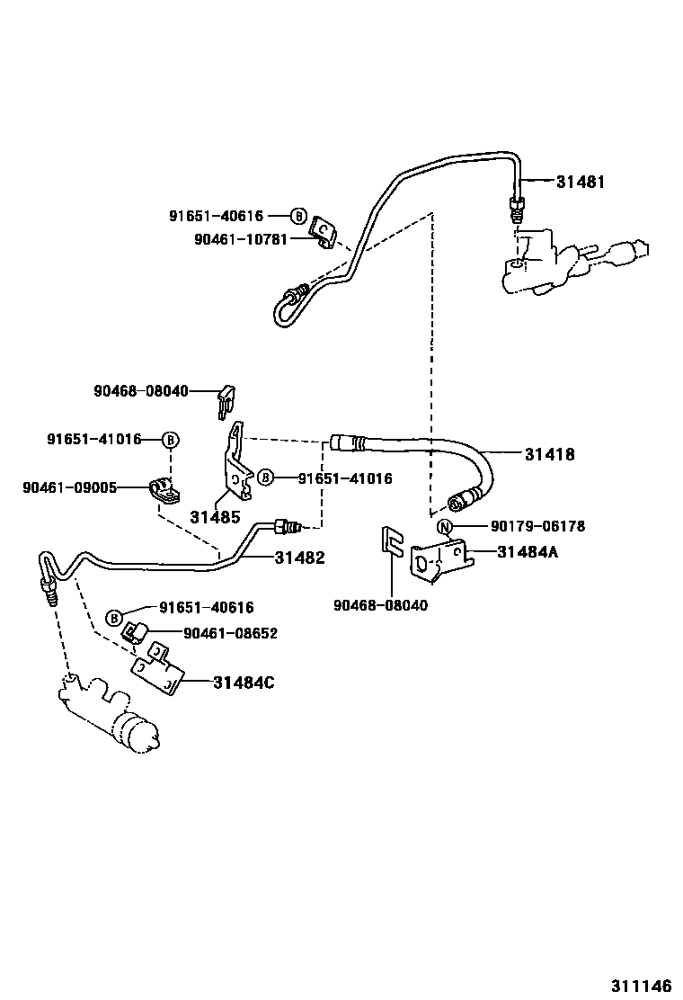 Toyota COROLLA 离合器踏板和挠性软管 EPC diagram — 311146