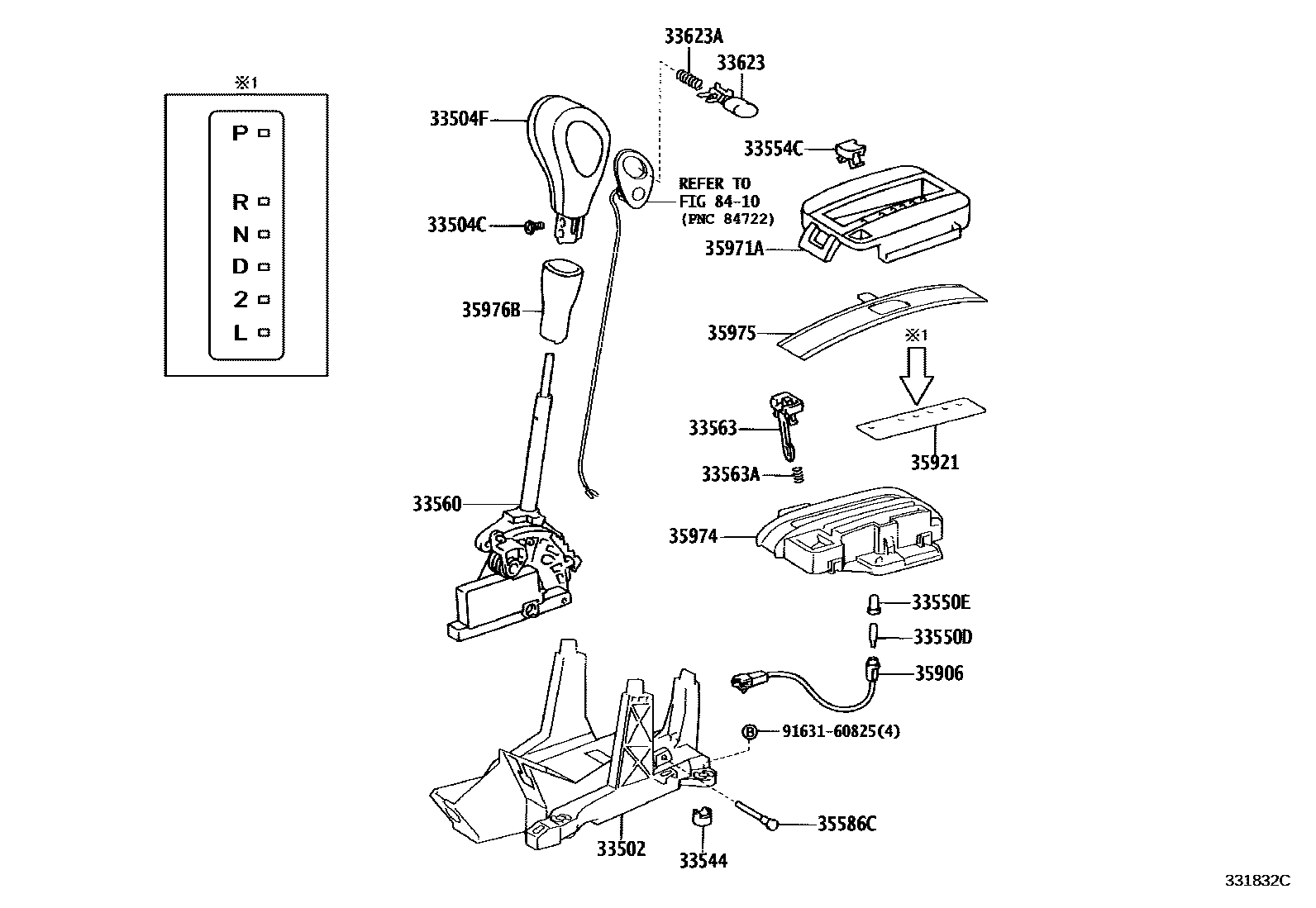 Toyota COROLLA Shift Lever & Retainer EPC diagram — 331832C
