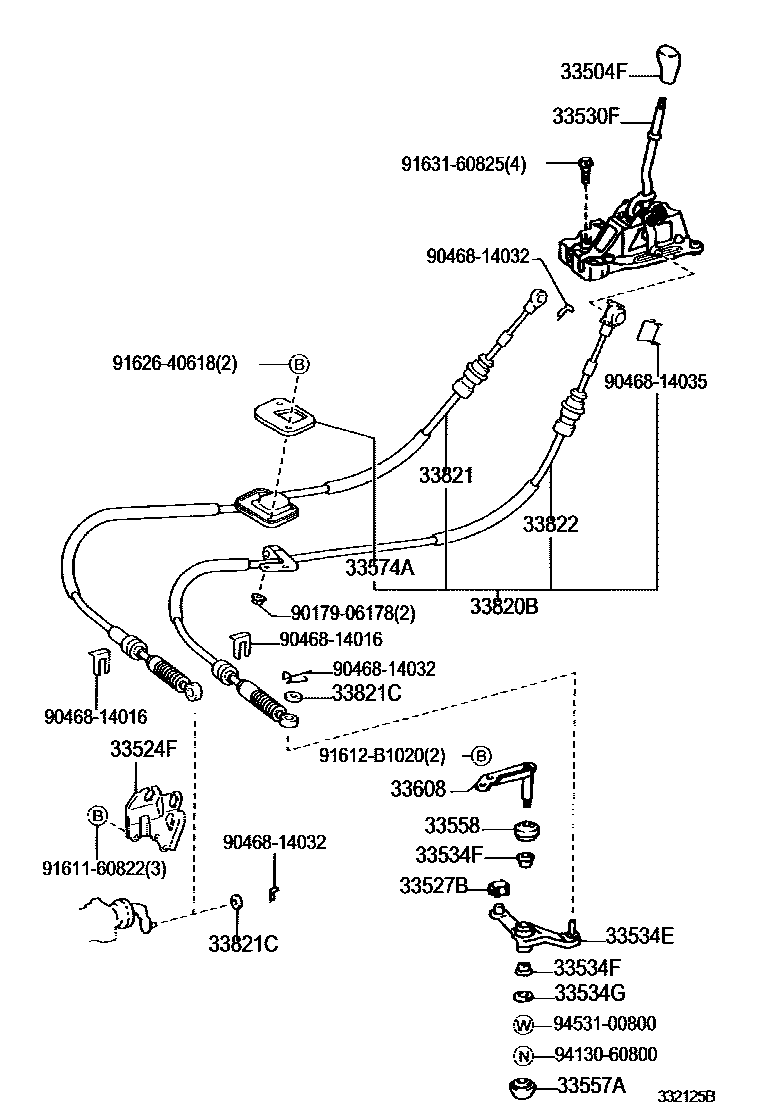 Toyota COROLLA Shift Lever & Retainer EPC diagram — 332125B