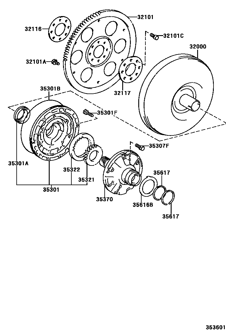 Toyota COROLLA 变矩器、前油泵和链条(ATM) EPC diagram — 353601