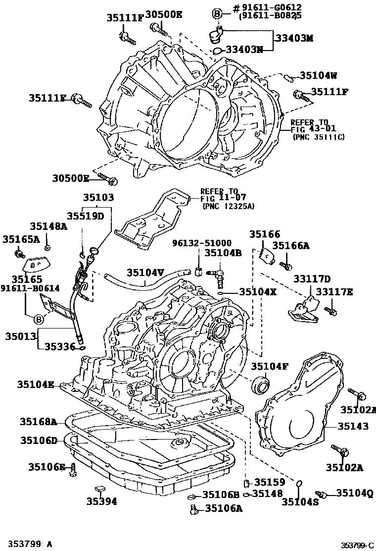 Toyota COROLLA 变速器壳和油底壳(ATM) EPC diagram — 353799C