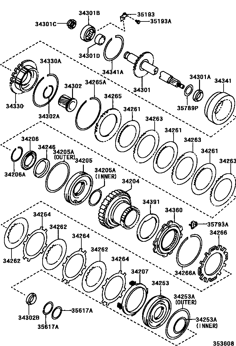 Toyota COROLLA 超速档齿轮(ATM) EPC diagram — 353608