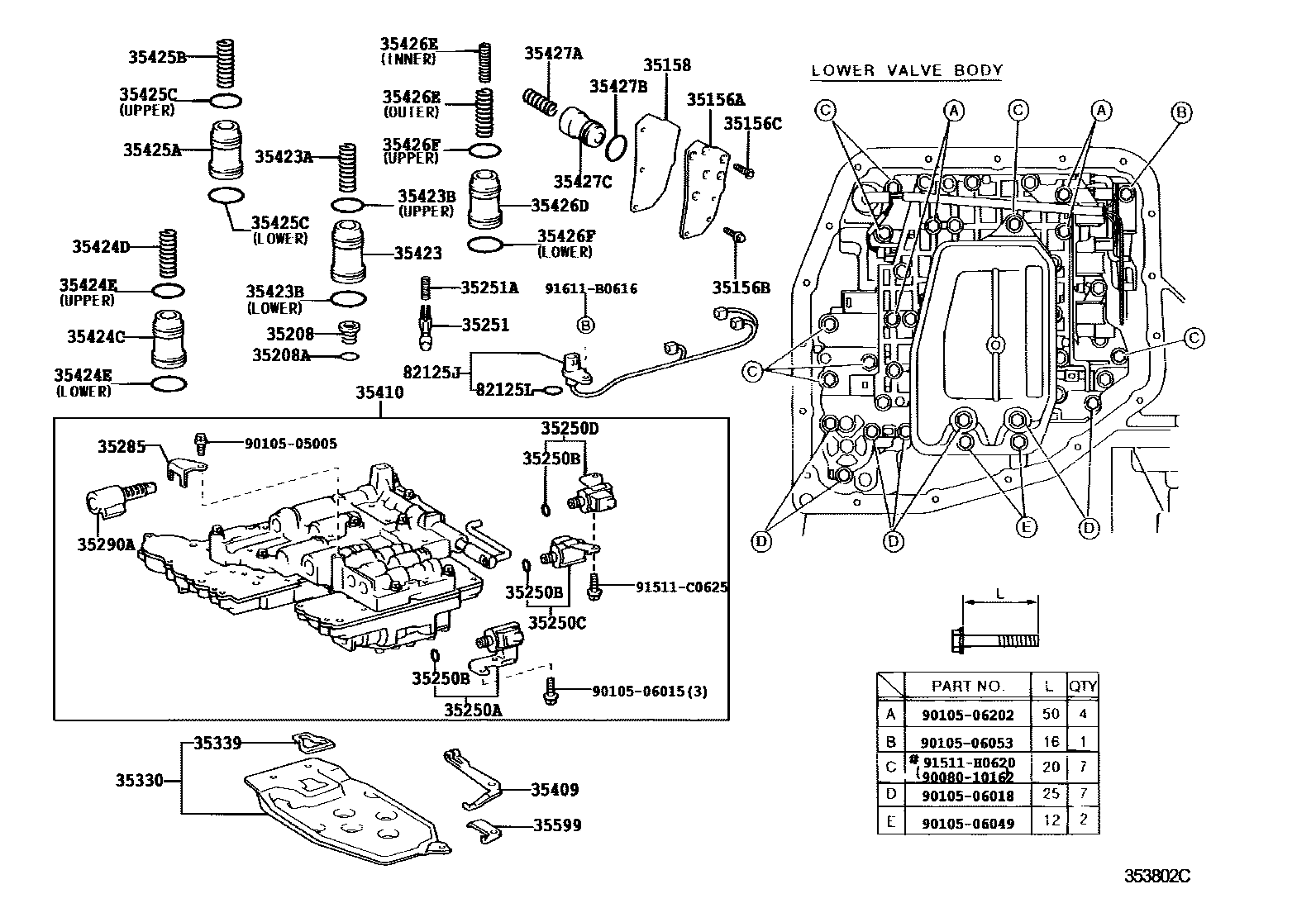 Toyota COROLLA 阀体和滤油网(ATM) EPC diagram — 353802C