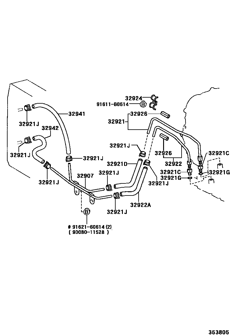 Toyota COROLLA 变速器油冷却器和配管(ATM) EPC diagram — 353805