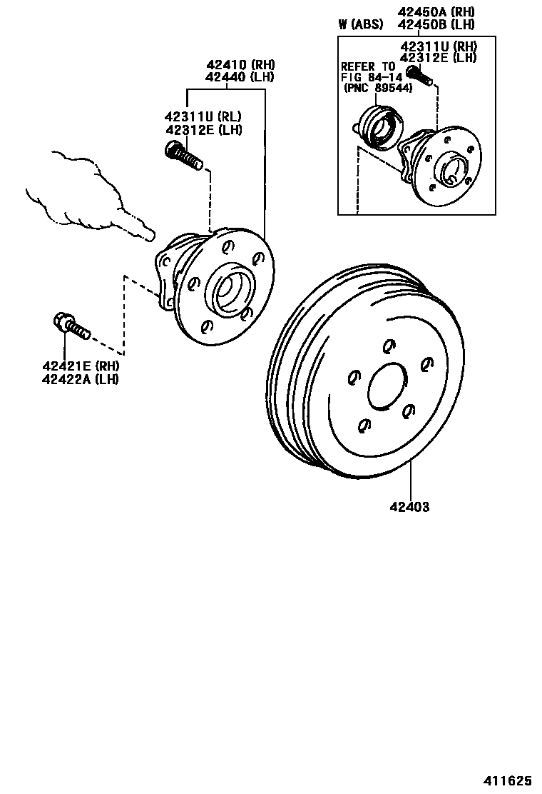 Toyota COROLLA 后桥半轴和后桥轮毂 EPC diagram — 411625