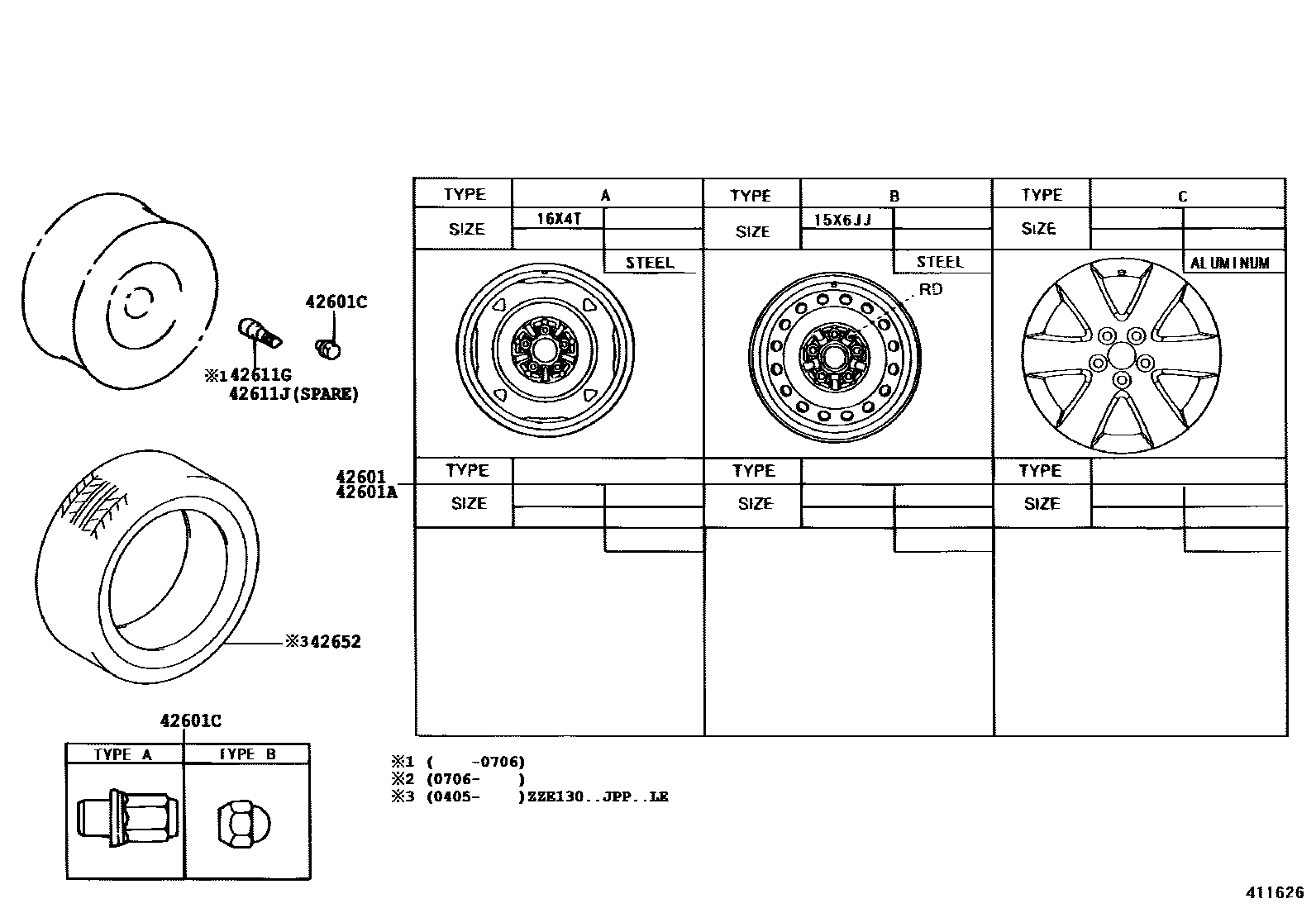 Toyota COROLLA 车轮和车轮盖 EPC diagram — 411626B