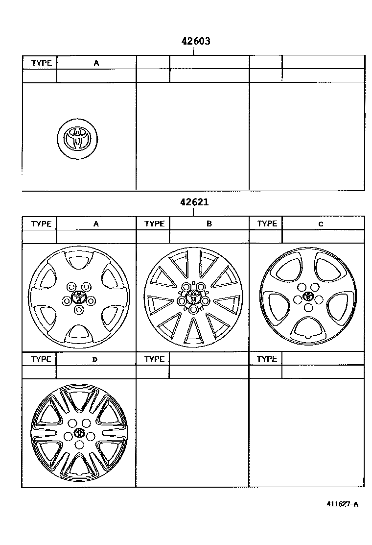 Toyota COROLLA 车轮和车轮盖 EPC diagram — 411627A