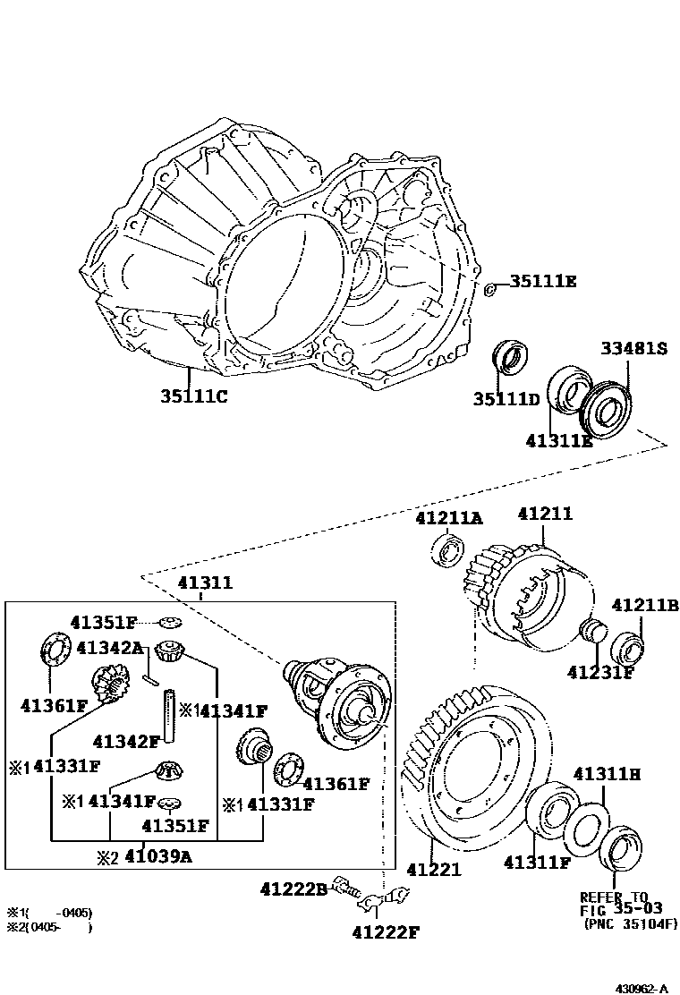Toyota COROLLA 前桥壳和差速器 EPC diagram — 430962A