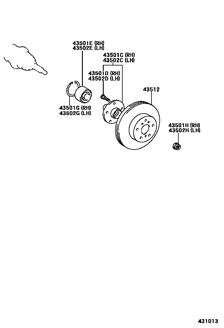 Toyota COROLLA Front Axle Hub EPC diagram — 431013