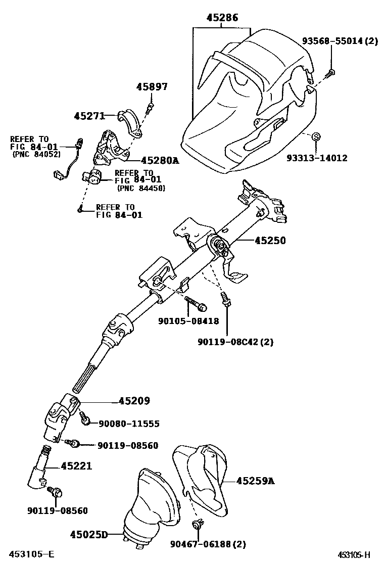 Toyota COROLLA Steering Column & Shaft EPC diagram — 453105H
