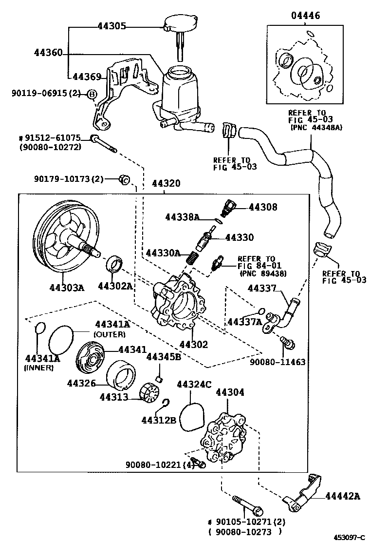 Toyota COROLLA 叶片泵和储油罐(动力转向) EPC diagram — 453097C