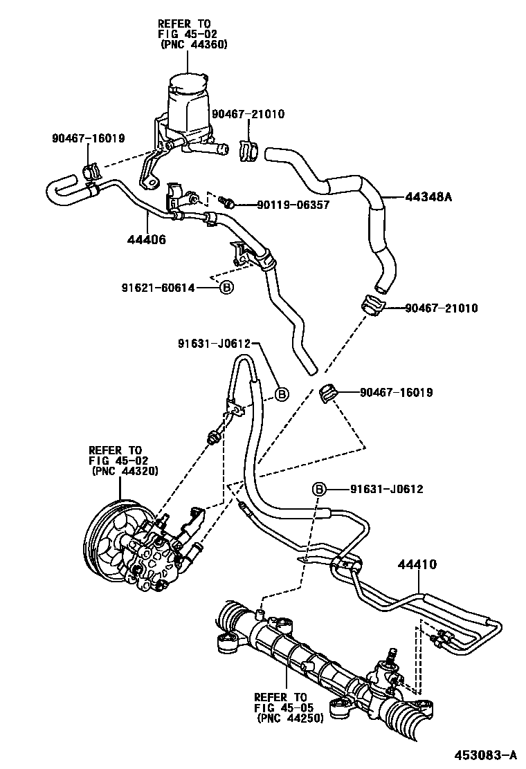 Toyota COROLLA 动力转向配管 EPC diagram — 453083A