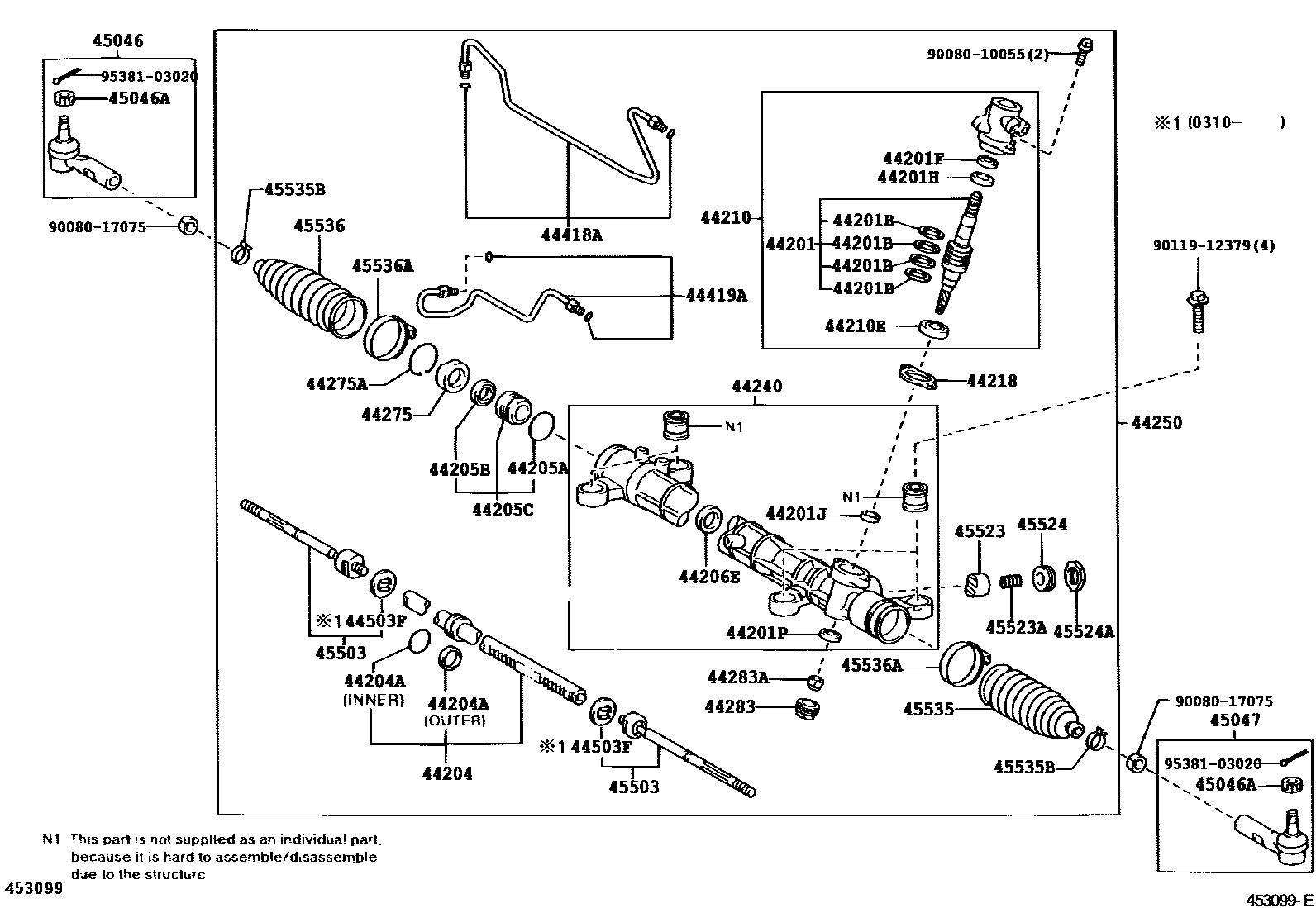 Toyota COROLLA 前转向齿轮和连杆 EPC diagram — 453099E