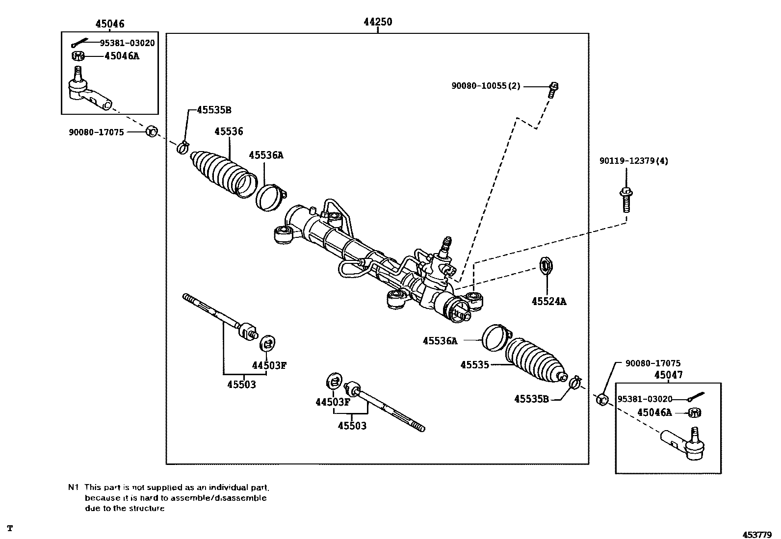 Toyota COROLLA 前转向齿轮和连杆 EPC diagram — 453779