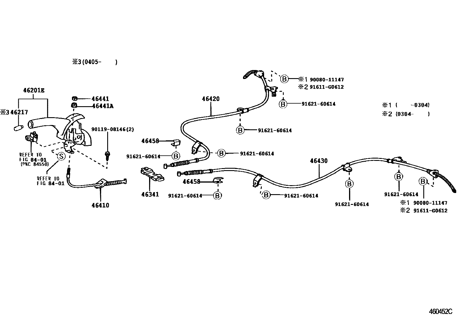 Toyota COROLLA Parking Brake & Cable EPC diagram — 460452C