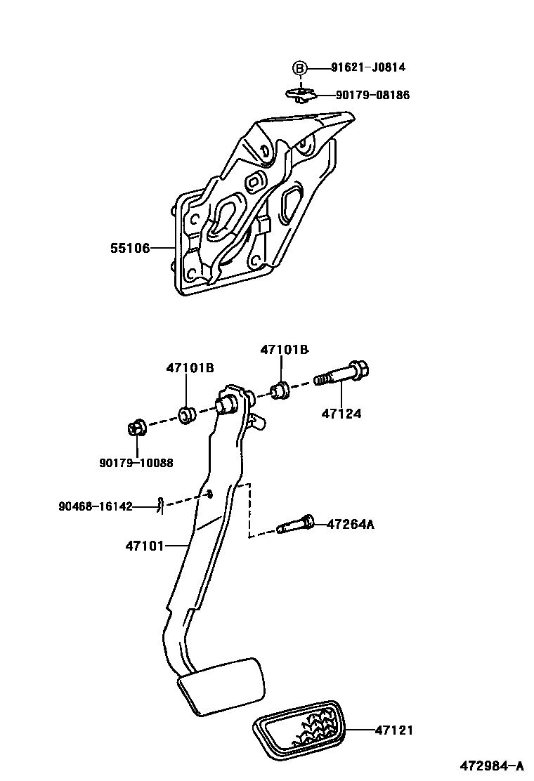 Toyota COROLLA Brake Pedal & Bracket EPC diagram — 472984A