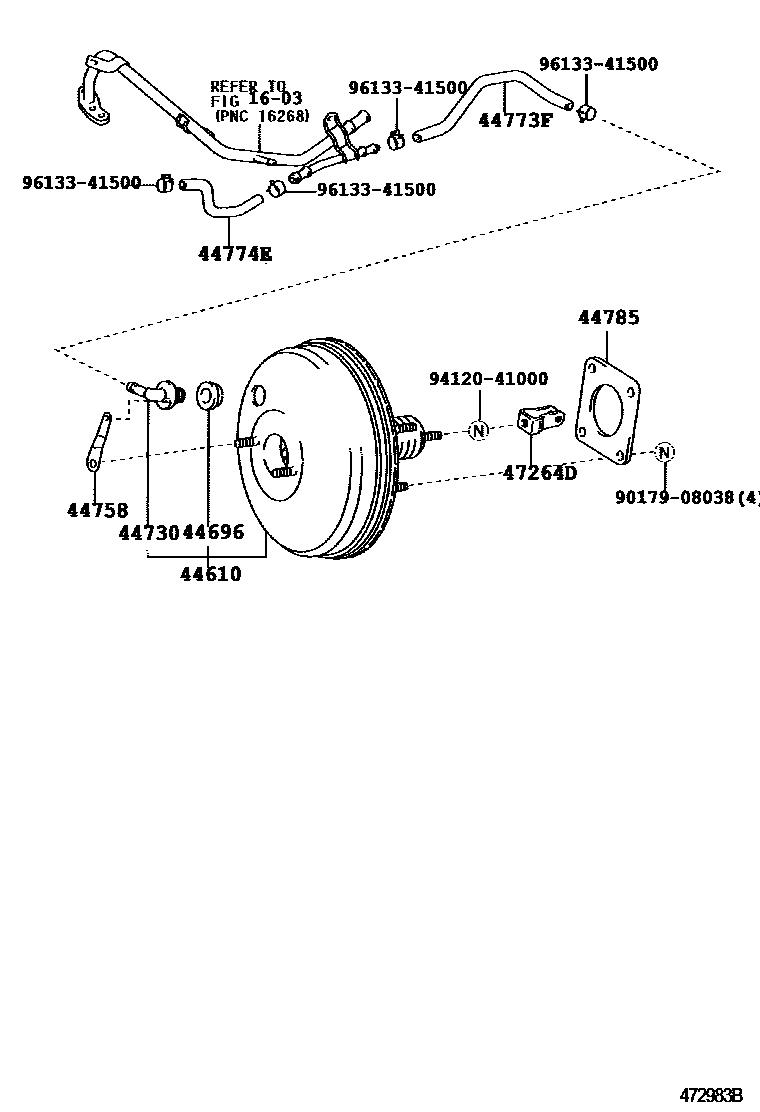 Toyota COROLLA 制动助力器和真空管 EPC diagram — 472983B