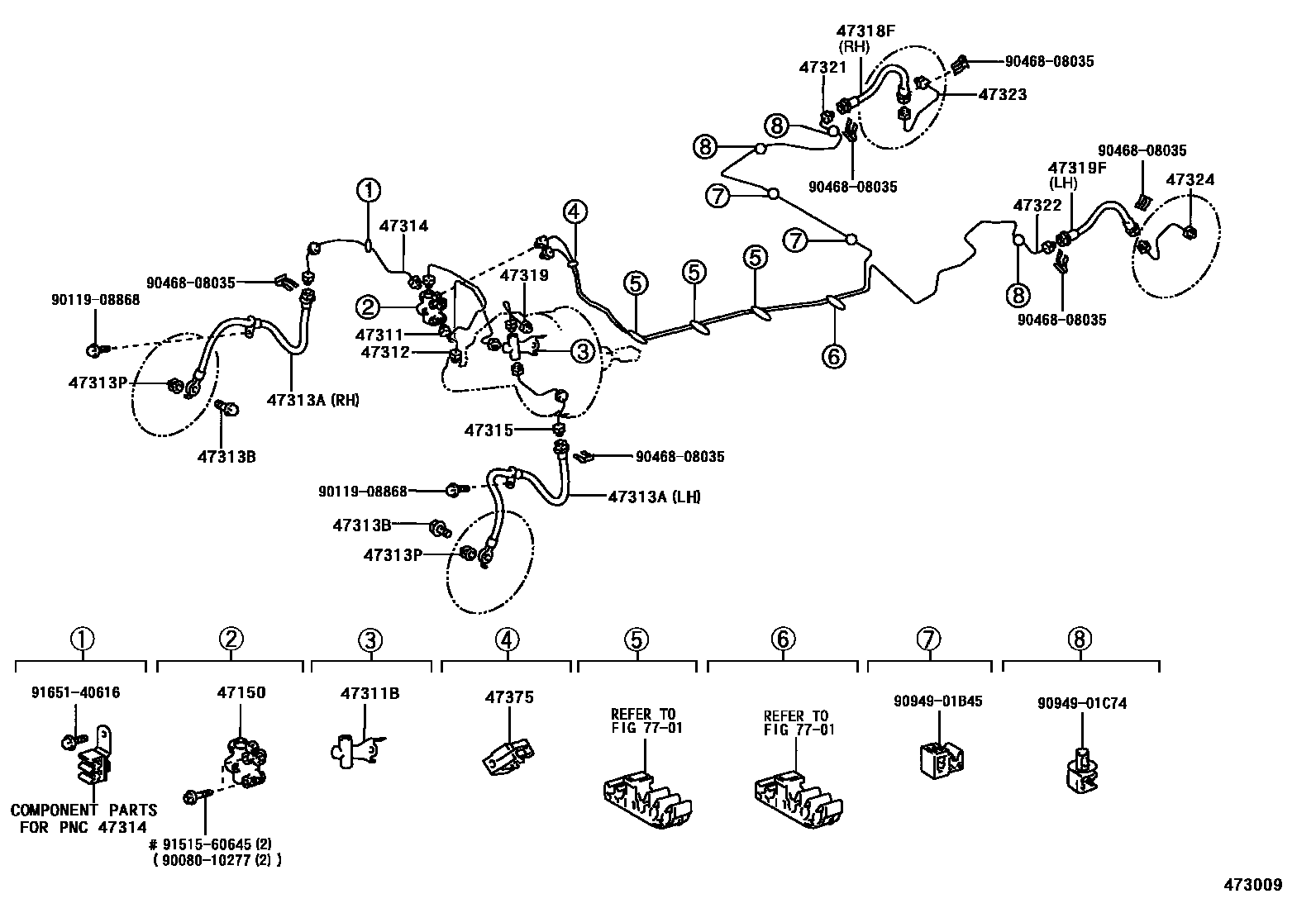 Toyota COROLLA 制动配管和卡箍 EPC diagram — 473009