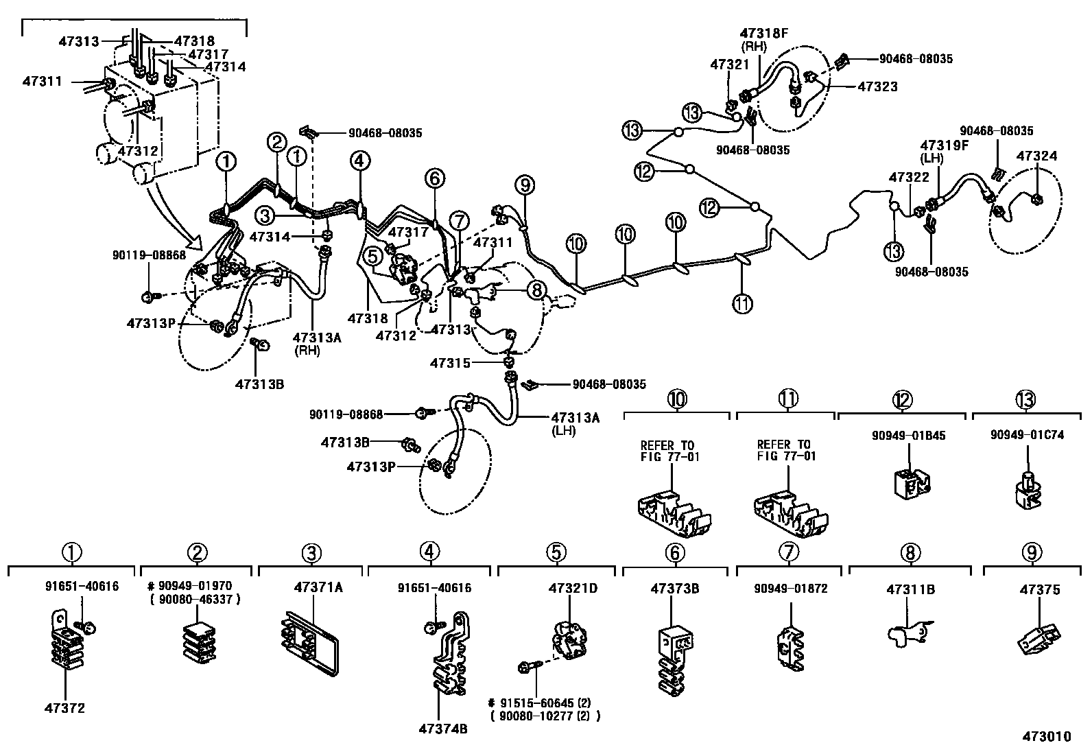 Toyota COROLLA 制动配管和卡箍 EPC diagram — 473010