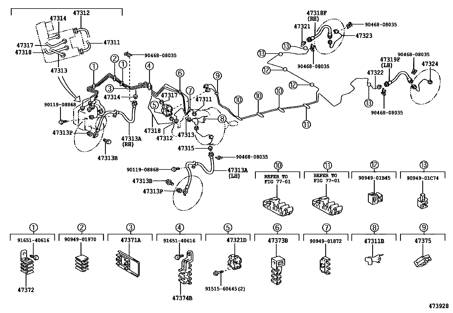 Toyota COROLLA 制动配管和卡箍 EPC diagram — 473928