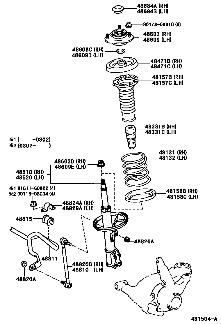 Toyota COROLLA Front Spring & Shock Absorber EPC diagram — 481504A