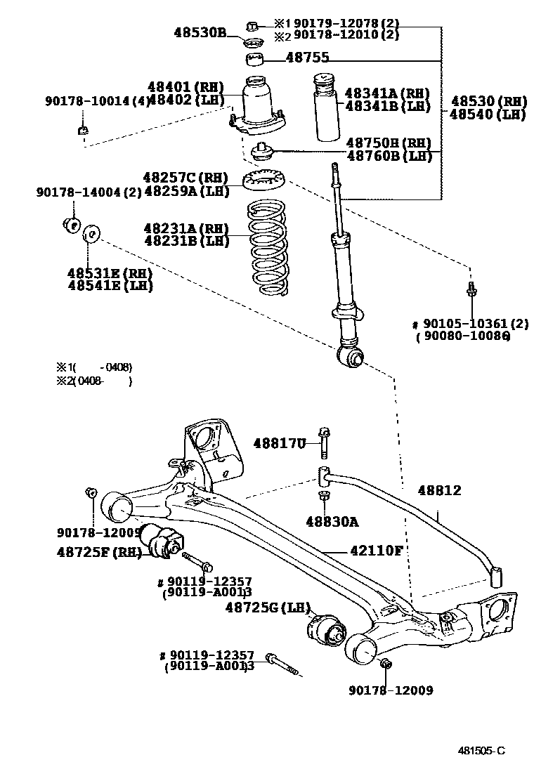 Toyota COROLLA Rear Spring & Shock Absorber EPC diagram — 481505C