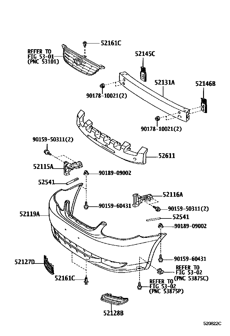 Toyota COROLLA 前保险杠及附件 EPC diagram — 520822C