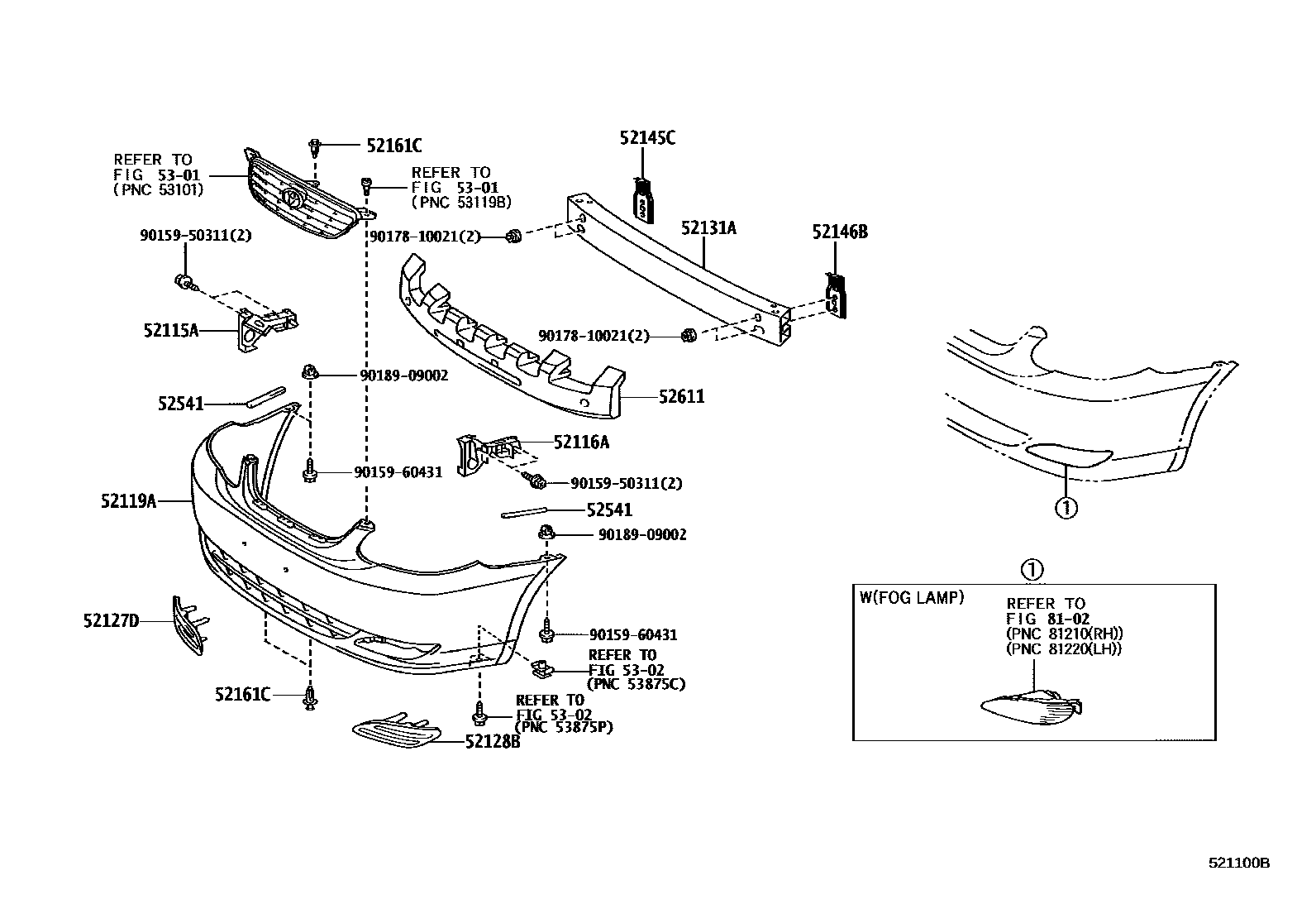 Toyota COROLLA 前保险杠及附件 EPC diagram — 521100B