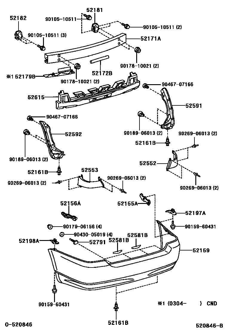Toyota COROLLA 后保险杠及附件 EPC diagram — 520846B