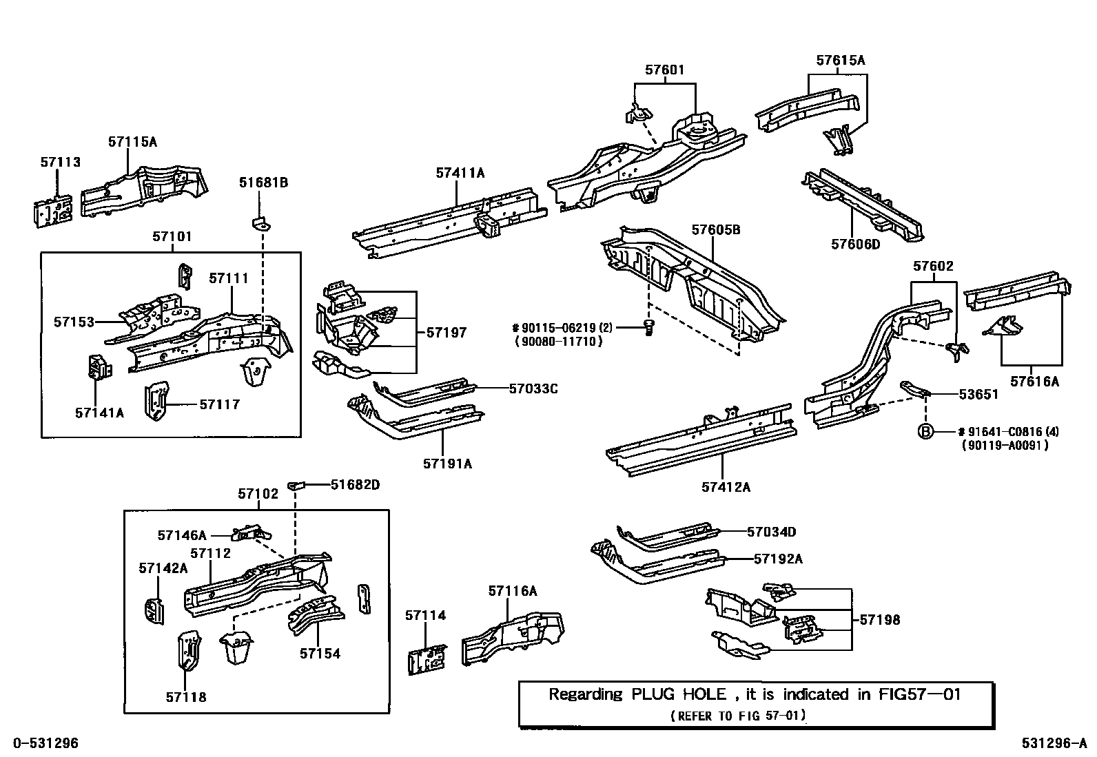Toyota COROLLA Floor stringers EPC diagram — 531296A