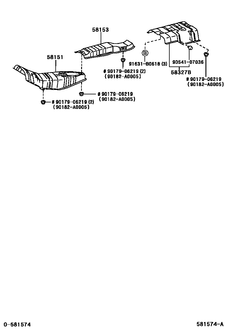 Toyota COROLLA 地板隔热垫 EPC diagram — 581574A