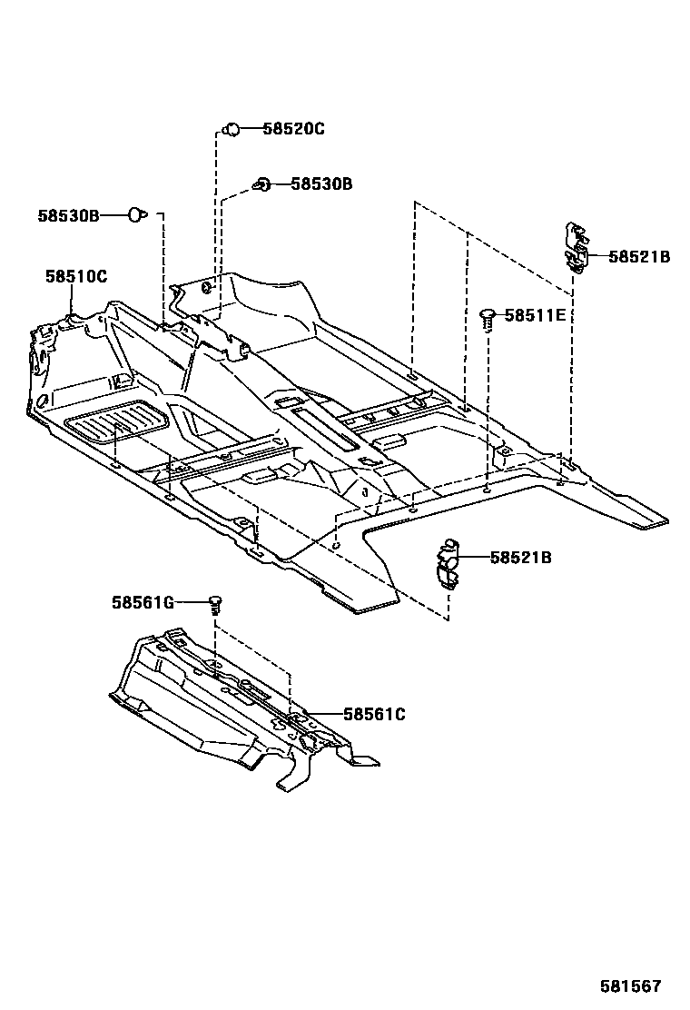 Toyota COROLLA 地板垫和地毯 EPC diagram — 581567