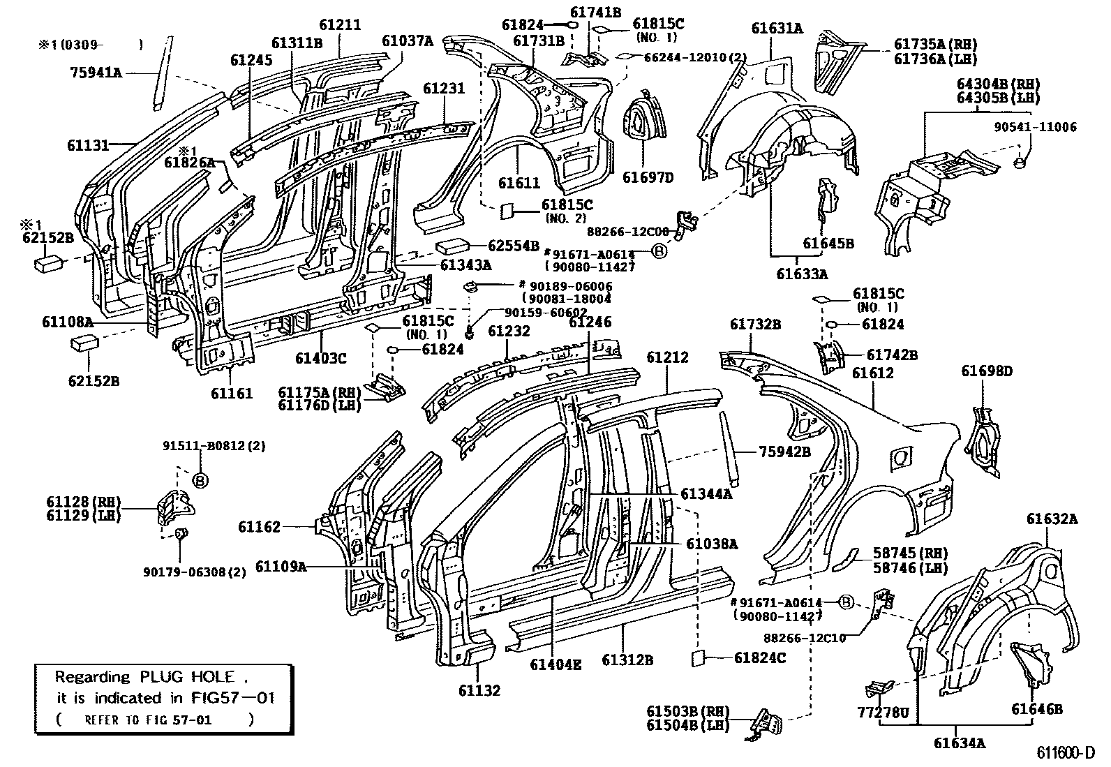 Toyota COROLLA 侧梁 EPC diagram — 611600F