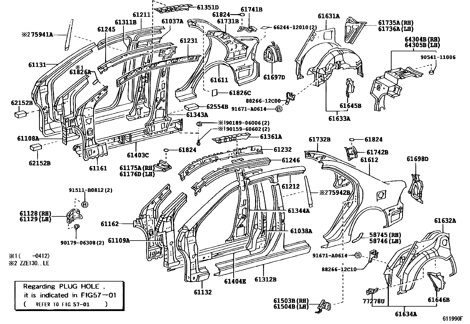 Toyota COROLLA 侧梁 EPC diagram — 611990F