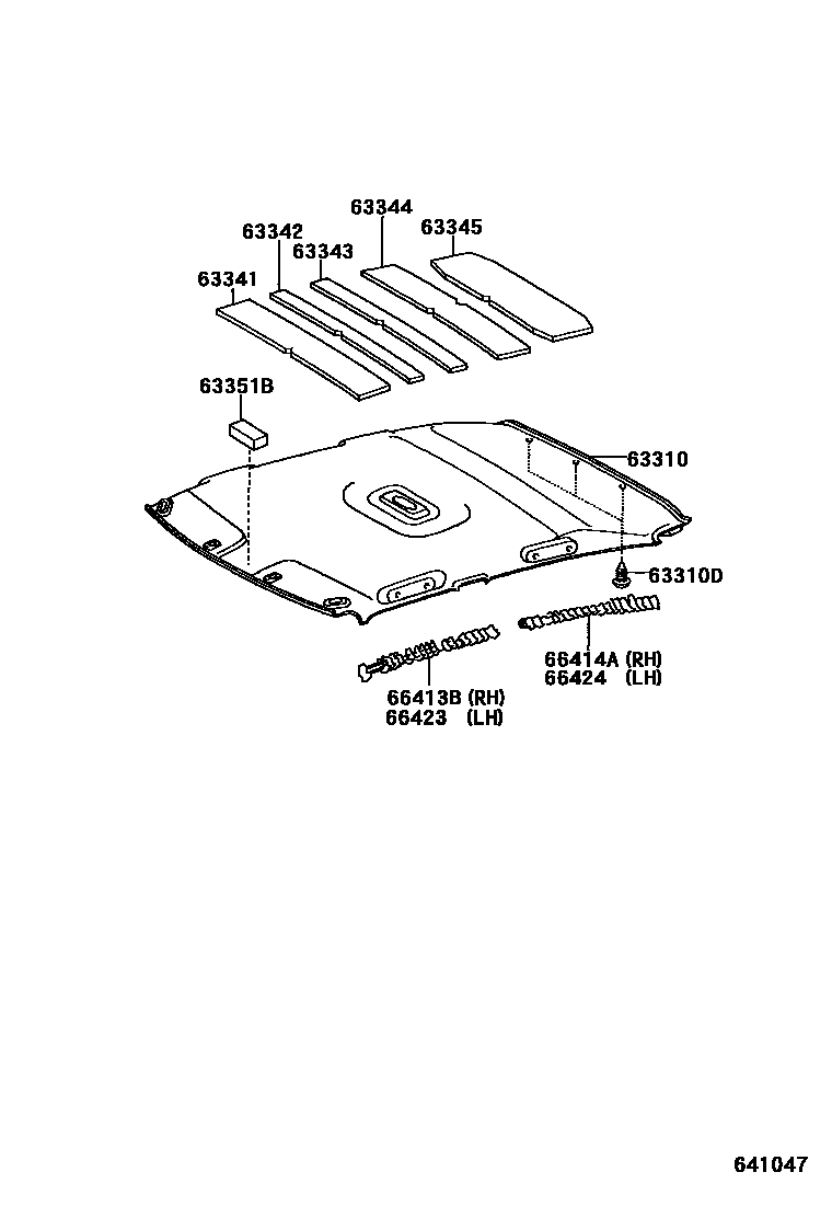 Toyota COROLLA 车顶内衬和消声垫 EPC diagram — 641047