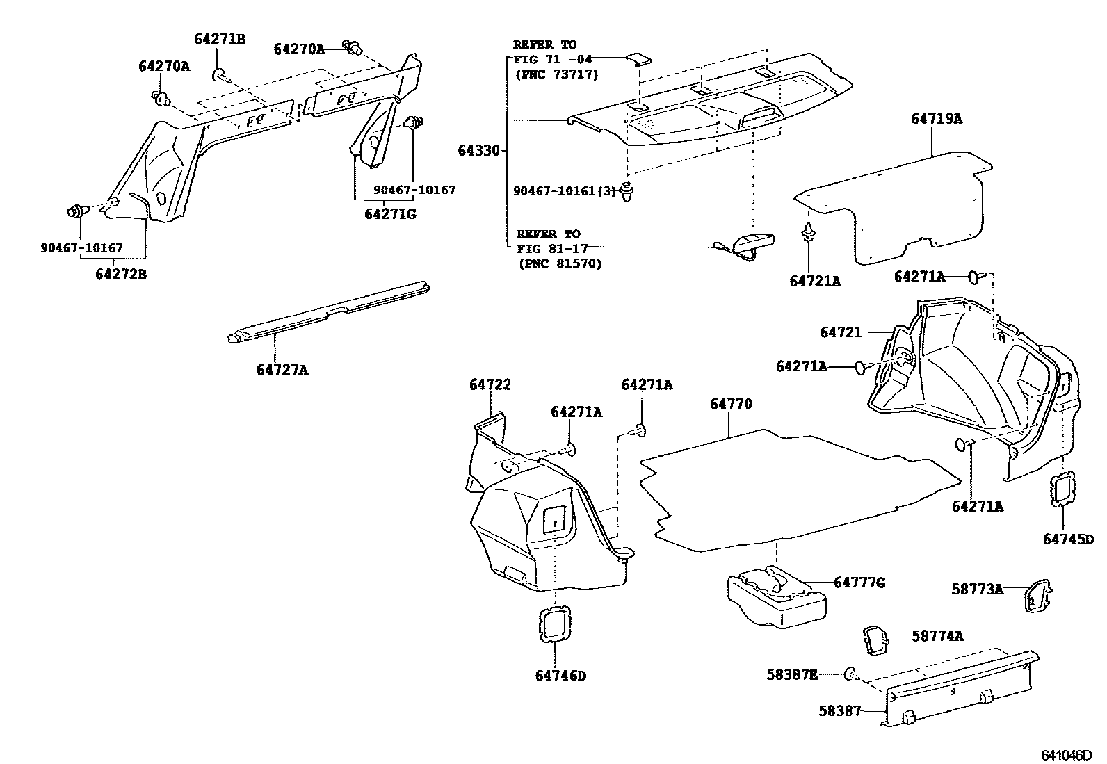 Toyota COROLLA 杂物箱板和行李箱垫 EPC diagram — 641046D