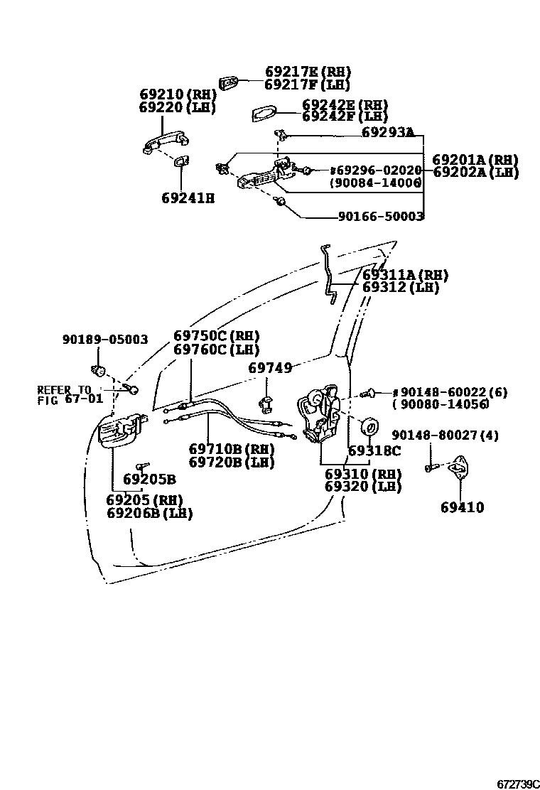 Toyota COROLLA 前门锁和车门把手 EPC diagram — 672739C