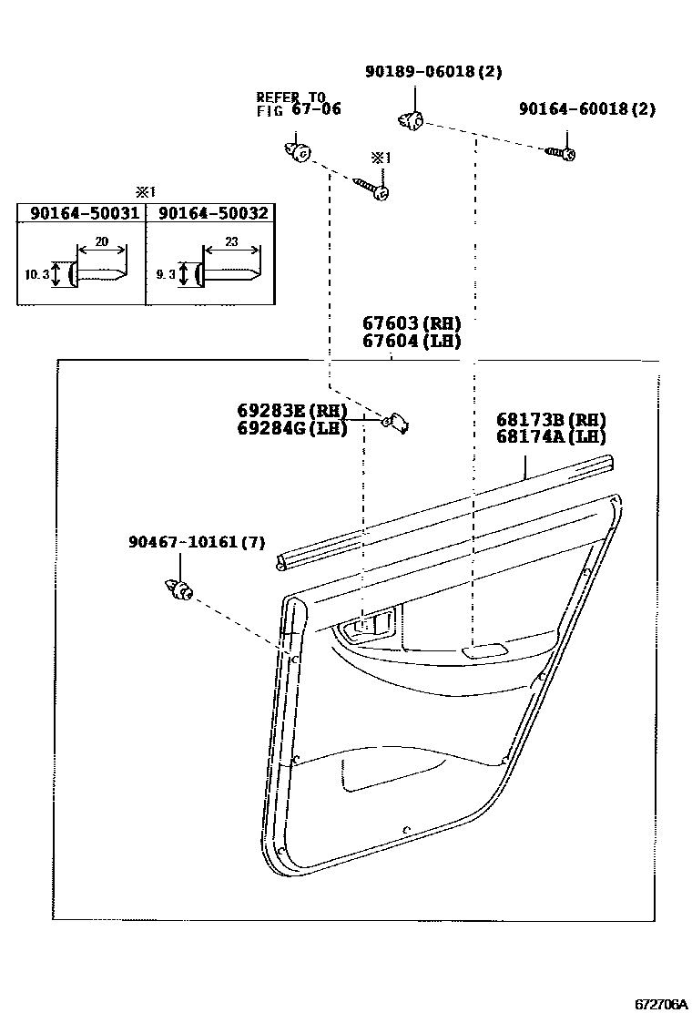 Toyota COROLLA 后门板和后门玻璃 EPC diagram — 672706A