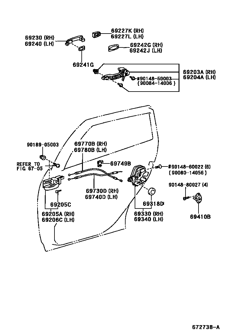 Toyota COROLLA 后门锁和后门把手 EPC diagram — 672738A