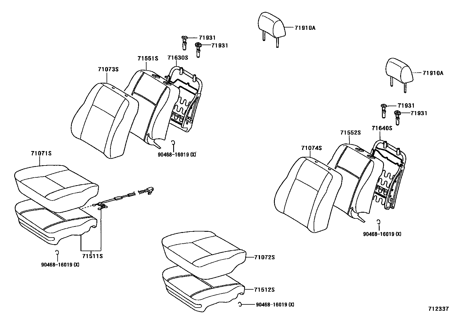 Toyota COROLLA 前排座椅和座椅滑轨 EPC diagram — 712337