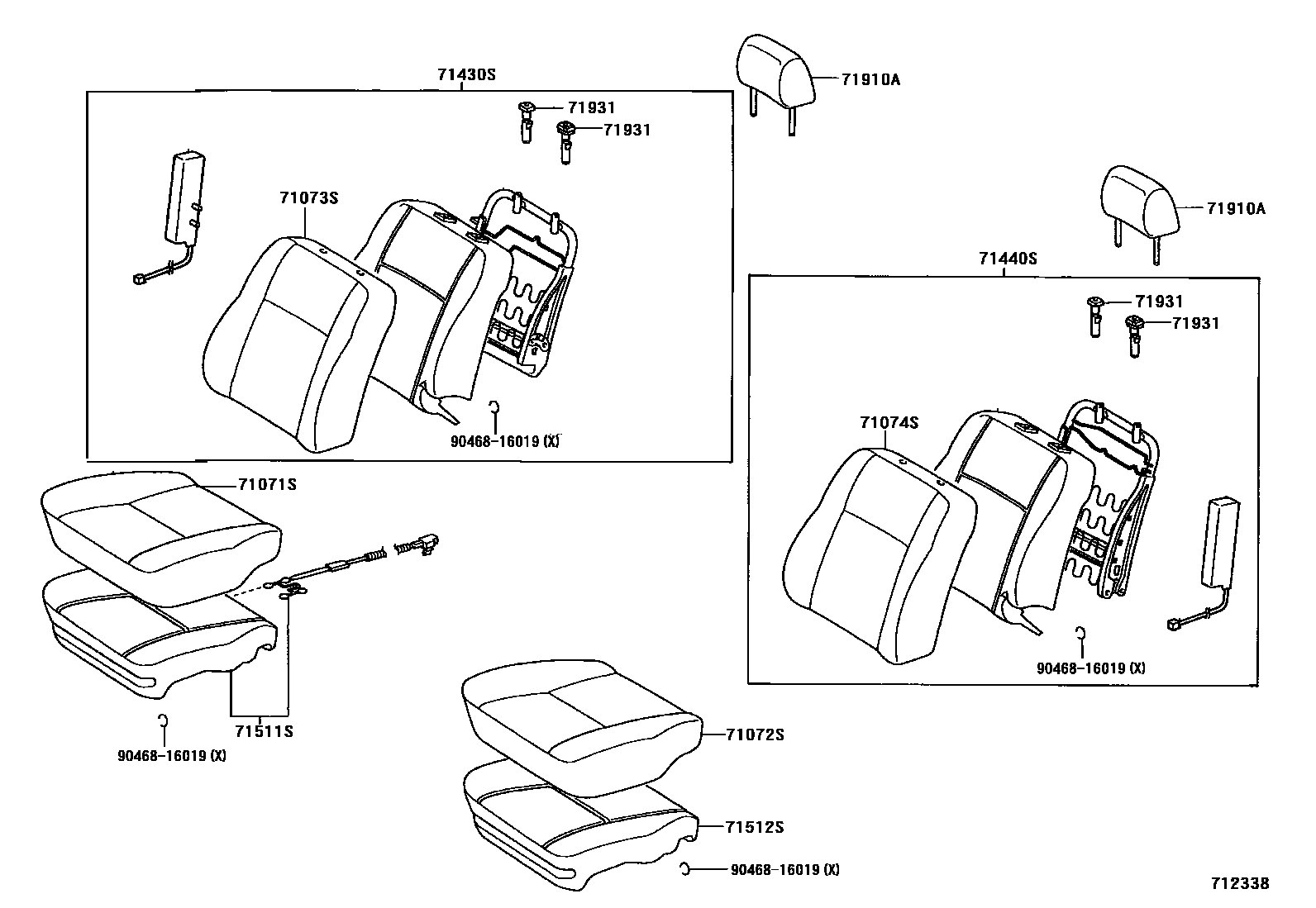 Toyota COROLLA 前排座椅和座椅滑轨 EPC diagram — 712338