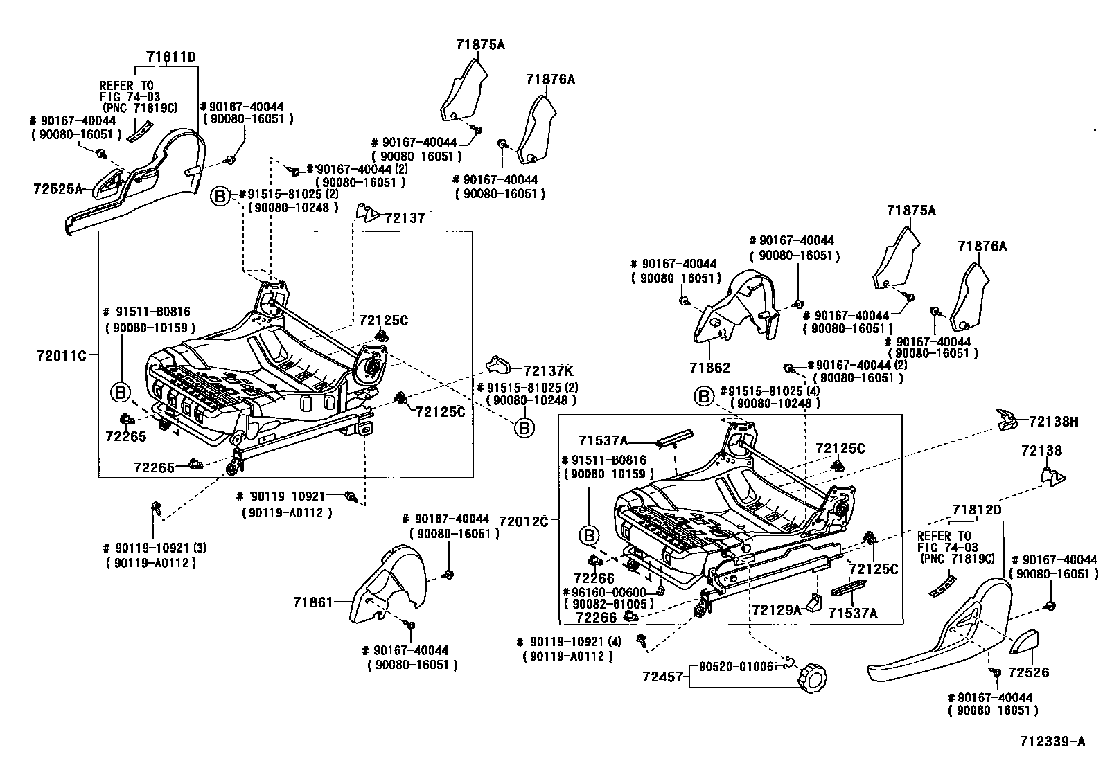 Toyota COROLLA 前排座椅和座椅滑轨 EPC diagram — 712339A