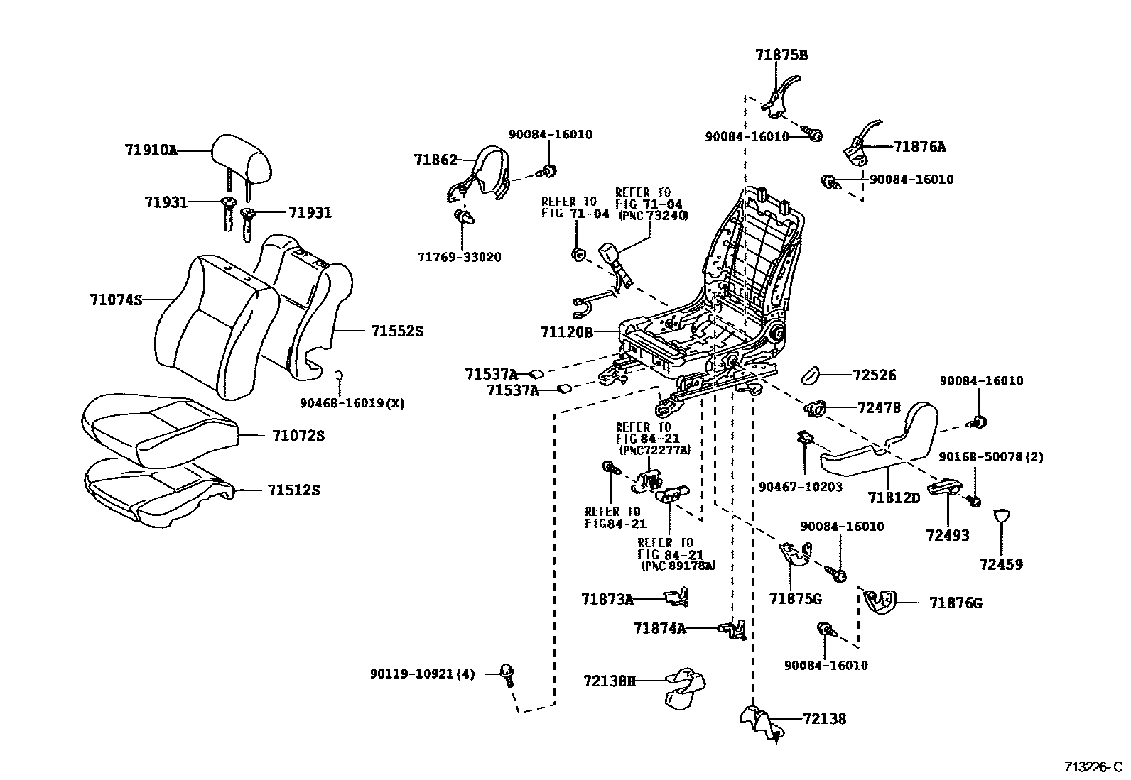 Toyota COROLLA 前排座椅和座椅滑轨 EPC diagram — 713226C