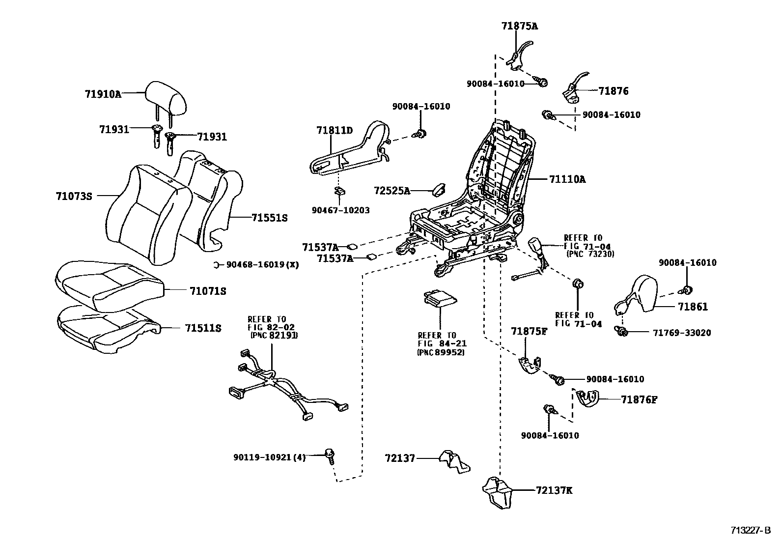 Toyota COROLLA 前排座椅和座椅滑轨 EPC diagram — 713227B