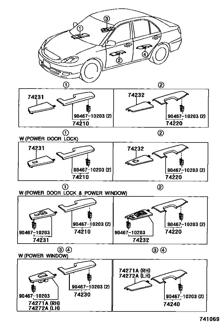 Toyota COROLLA 扶手和遮阳板 EPC diagram — 741069